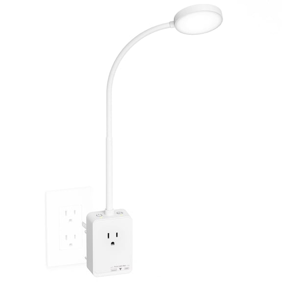 Plug in LED Wall Lamp for Bedroom and Kitchen,White Flexible LED Dimmable Reading Light with  Extension Cord for Convenient Reading in Bed,with 3 Lighting Colors and USB Charging Port