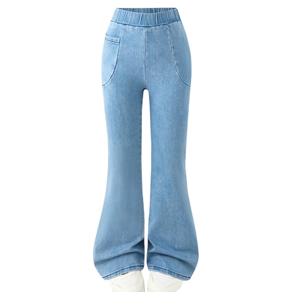 KyCheLot Girls Jeans Flare Leg Casual High Waisted Stretchy Full Length Slim Cute Denim Pant with Pockets 6-13Years