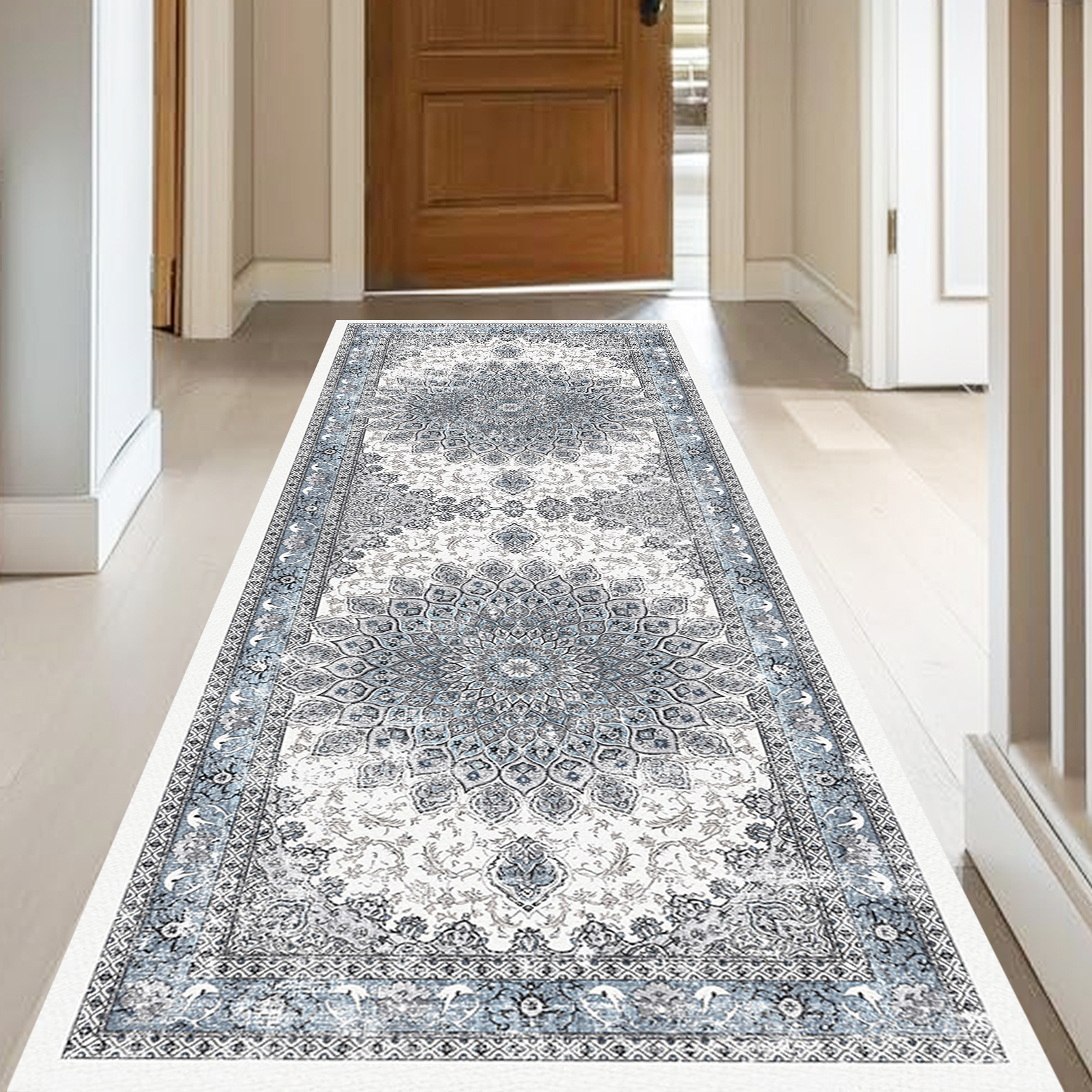 2x6 Runner Rugs for Entryway Washable Hallway Runner Rugs Non-Slip Foldable Low Pile Blue
