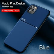 SHERVIN Slim Leather Magnetic Texture Slim Matte Back Phone Cove Cases For iPhone 13 Pro Max (Blue)