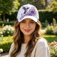 thumbnail image 4 of romoty Womens White Hummingbird Floral Embroidered Baseball Cap Adjustable Cotton Sun Hat for Outdoor Walking Gardening, 4 of 6