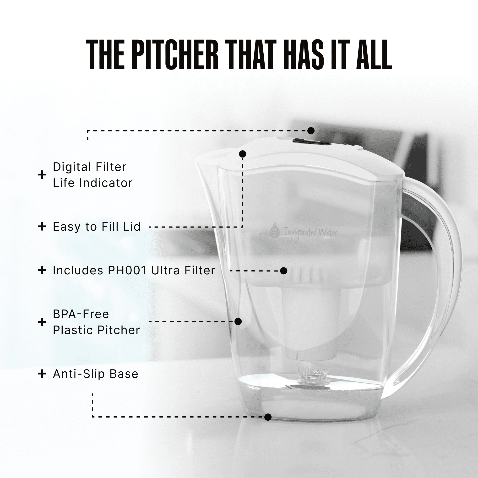 Invigorated Water pH Restore Slim 10 Cup  Alkaline Water Filter Pitcher