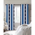 thumbnail image 3 of Coastal Shark Blackout Curtains, Light Blocking Print Window Curtains, Ocean Navy Blue White Stripe Geometric Thermal Insulated Window Drapes for Living Room Kitchen Cafe 2 Panels, 84"W x 63"L, 3 of 9