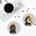 thumbnail image 5 of Disketp Dachshund Sitting In Bathtub Funny Coasters,4 Pcs Leather Coasters With Holder, Perfect Housewarming Hostess Gifts,Protect Furniture From Water Marks Scratch And Damage, 5 of 9