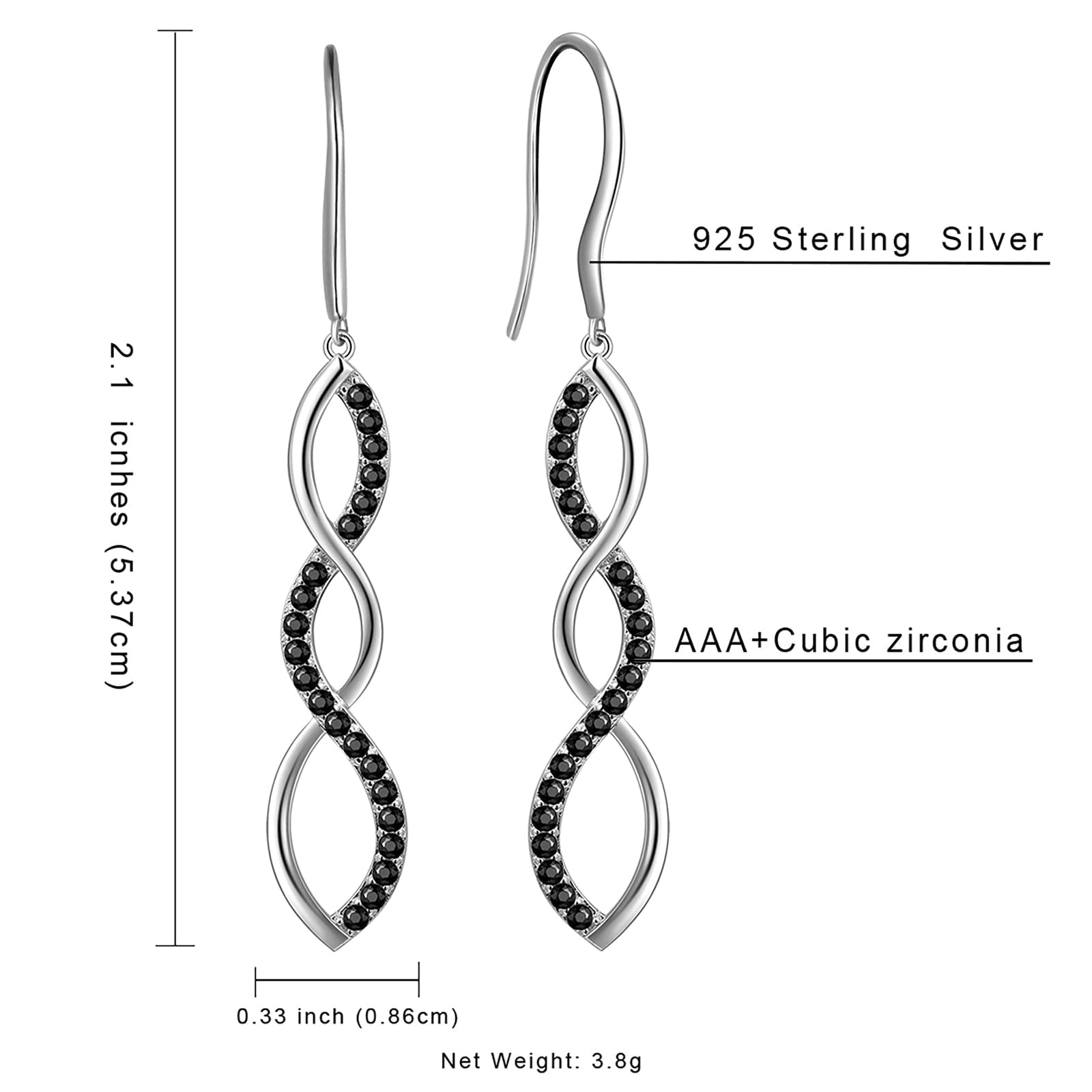 Long Drop Earrings Women Hanging Dangle Earring 925 Sterling Silver Hook Infinity Jewelry Mother Wife Christmas Valentine's Day Gift for Her