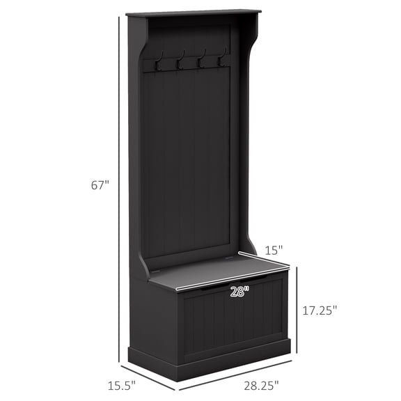 SSLZ Rack Bench, Bench Black Entryway Hall Tree with Coat and Sitting Mudroom Storage Hooks,