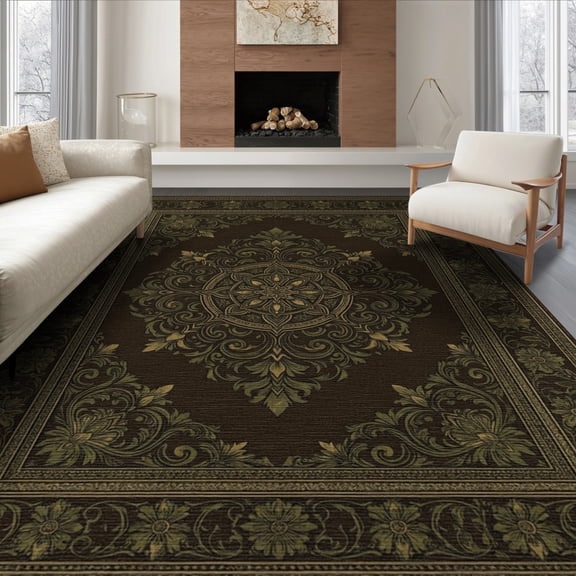 ODIKA 8'x10' Washable Area Rug Boho Vintage Retro Symmetrical Worn Palette Traditional Tone for King Size Bedroom Under Bed, Master Suite, Non-Shedding, Easy Care
