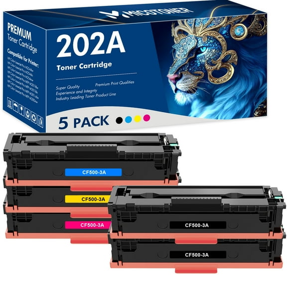 202A Toner Cartridge 5-Pack Compatible for HP CF500A 202A CF500X 202X Work with HP Color LaserJet Pro MFP M281fdw M281fdn M281cdw M280nw Printer (2*Black,Cyan,Magenta,Yellow)