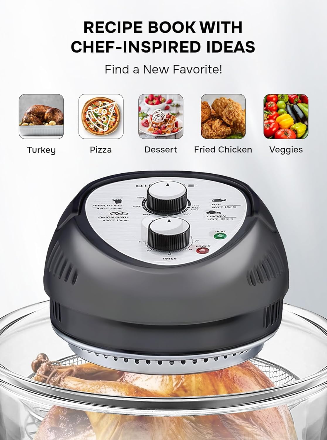 Big Boss 16Qt Large Air Fryer Oven – Extra Large Halogen Oven Cooker with  50+ Air Fryers Recipe Book for Quick + Easy Meals for Entire Family