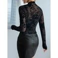 thumbnail image 6 of Womens Lace Mesh Long Sleeve Top Floral Sheer See Through Tops Mock Neck Shirts Party Club Night Blouses Black L, 6 of 9