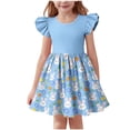 thumbnail image 2 of SGFCWSX Toddler Girls Summer Dress Flutter Sleeve Bunny Print Party Casual A-Line Dress for Kids Blue Size 5T, 2 of 6