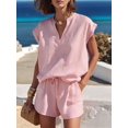 thumbnail image 4 of Women'S Two Piece Sets Summer V Neck Sleeveless Shorts Set Pink L, 4 of 7