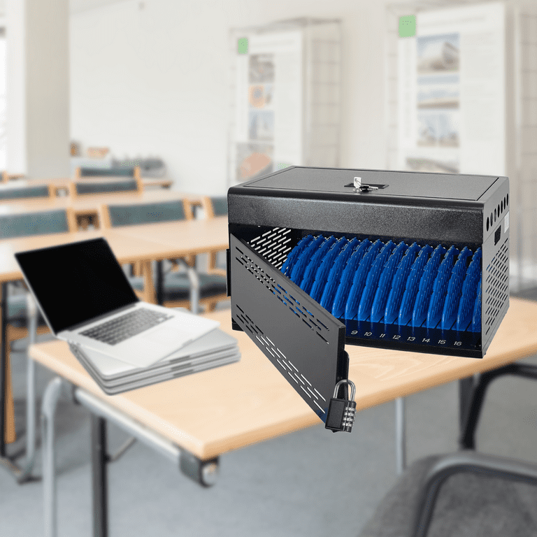 POCHAR Locking Chromebook Charging Station for 16 Laptop Tablet and iPad Black