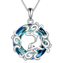 JUSORA 925 Sterling Silver Crystal Dolphin Pendant Necklace Jewelry Gifts for Women