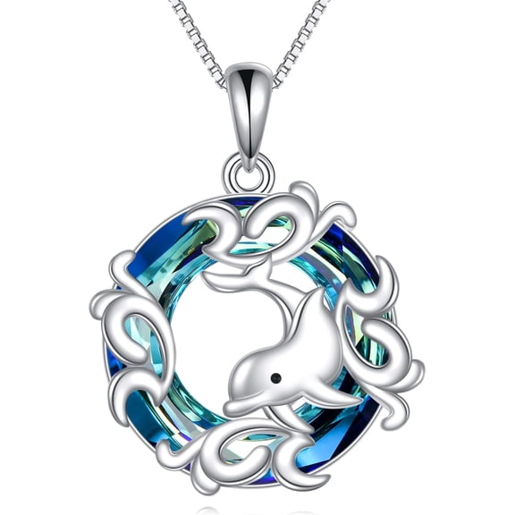 JUSORA 925 Sterling Silver Crystal Dolphin Pendant Necklace Jewelry Gifts for Women