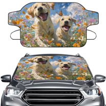 Xoenoiee Labrador Butterfly Flower Print Car Windshield Snow Cover, Windshield Snow Cover Protection for Snow, Ice, Frost, Sunlight, Car Windshield Cover Fit for Most Cars Sedan Compact SUV