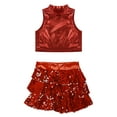 thumbnail image 3 of Haitryli Kids Girls Modern Jazz Outfit Sequin Dance Clothes Shiny Metallic Tank Top with 3-Layers Skirt for Hip Hop Red 10, 3 of 5