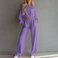 thumbnail image 2 of Tqcoqu Women's 2 Piece Set 2026,Solid Crop Crew Neck Sweatshirt & Elastic Waist Wide Leg Sweatpants 2 Piece Tracksuit Outfit Set,Casual Two Piece Outfit, 2 of 7