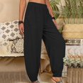 thumbnail image 4 of Cotton Linen Pants for Women Casual Loose High Waisted Wide Leg Pants with Pockets Lightweight Drawstring Comfy Lounge Pants, 4 of 5