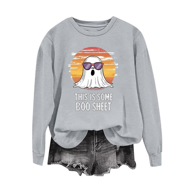 Ailaofu Halloween Sweatshirt for Women Funny Ghost Graphic Shirt Spooky Season Long Sleeve Tops