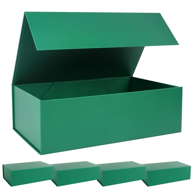 Caja de regalo LFBOX con tapa magnética verde de 35 x 21 x 11 cm, paquete de 5