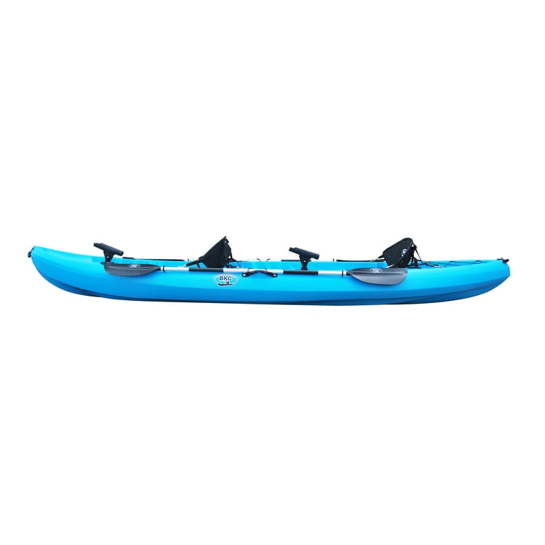 BKC UH-TK219 12 foot Tandem Sit On Top Kayak 2 or 3 person with 2 Paddles  and Seats and 5 Fishing Rod Holders Included (Sky Blue) 