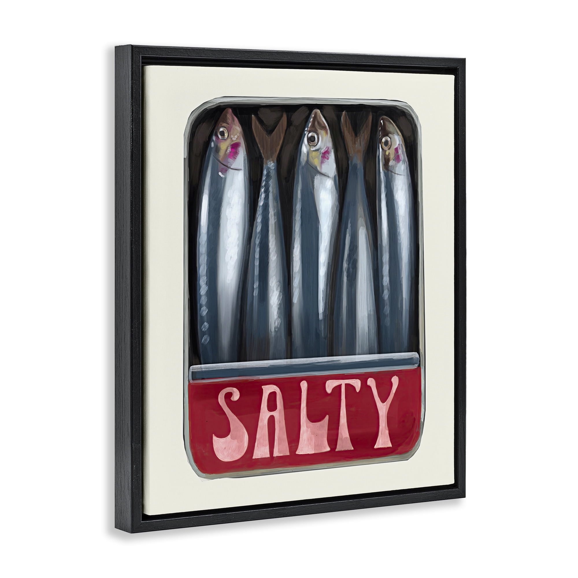 Stupell Industries Salty Sardines Can Food & Beverage Painting Black Floater Framed Art Print Wall Art, 17 x 21