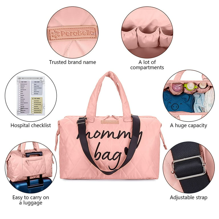 Perabella Mommy Bag for Hospital, Mommy Hospital Bags for Labor and Delivery, Mommy Bag Tote, Maternity Hospital Bag (Pink), Size: XL