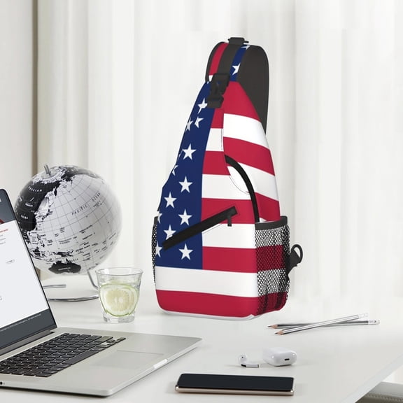 FEOLGEHLY Independence Day Polyester Sling Bag, Small Crossbody Bags for Men Women, Waterproof Shoulder Bag with Adjustable Strap, Multiple Pockets and Headphone Hole, for Travel Outdoor Daily Use