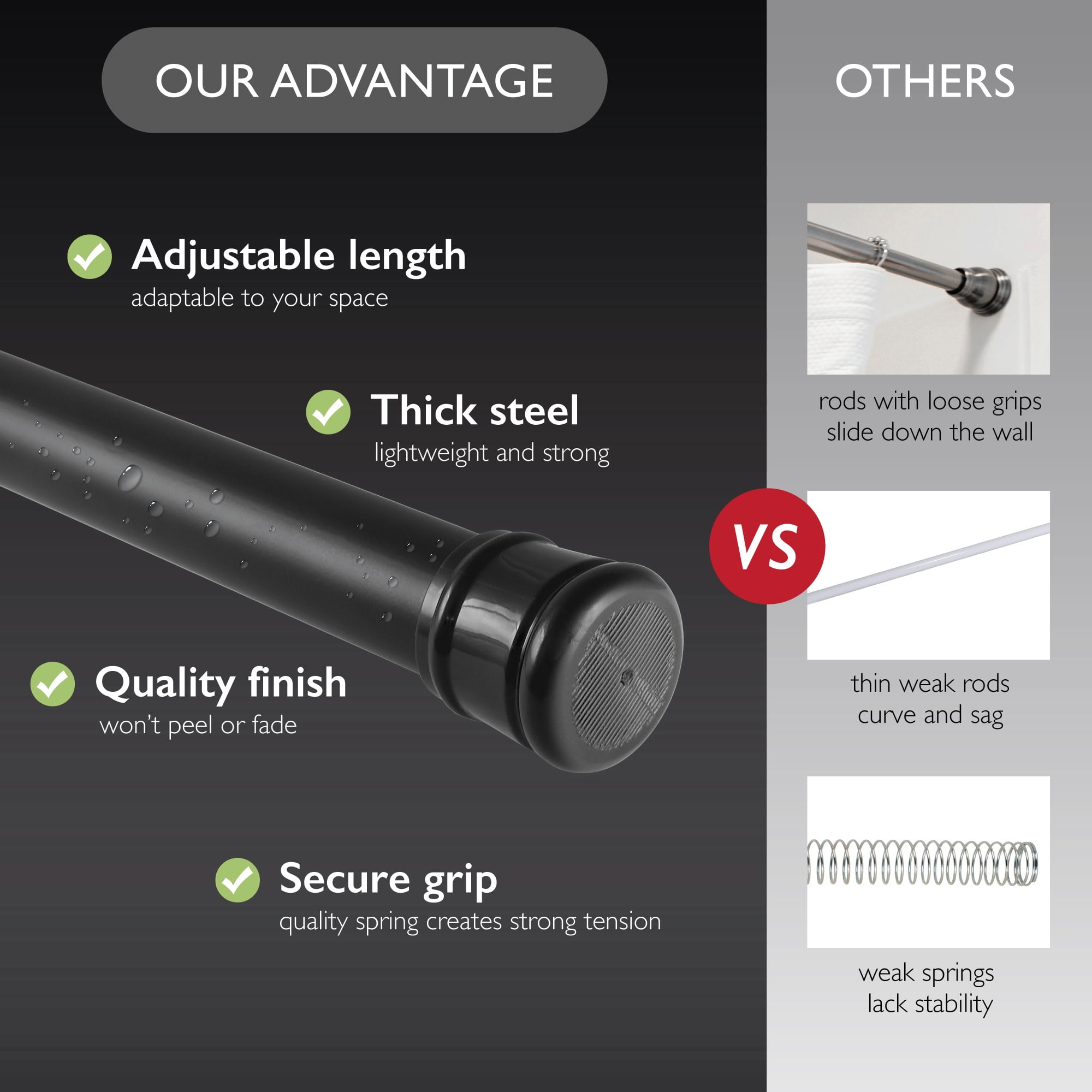 Design House Steel 36"-63" Expandable Tension Shower Curtain Rod