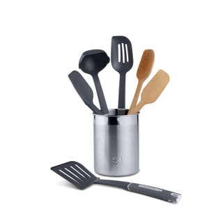 MegaChef Black Nylon Cooking Utensils with Wood Design (Set of 7)