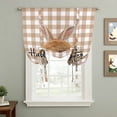thumbnail image 2 of Brown Easter Tie Up Curtains for Windows, Adjustable Balloon Window Shades, Spring Watercolor Bunny Plaid Checkered Kitchen Window Treatments Adjustable Roll Up Curtain for Basement/Nursery 52"x45", 2 of 8