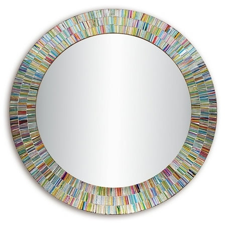 Wood Wall Mirrors Decorative Bohemian Rainbow Rhapsody Wall Mirror -Glass Mosaic Decorative Wall Mirror, Multi Color Spectrum Wall Mountable, 24