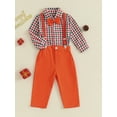 thumbnail image 3 of Liacowi Toddler Boy 2 Piece Christmas Gentleman Suit Long Sleeve Plaid Button Shirt with Bow Tie + Suspenders Pants Christmas Formal Outfit 9M-4T, 3 of 8