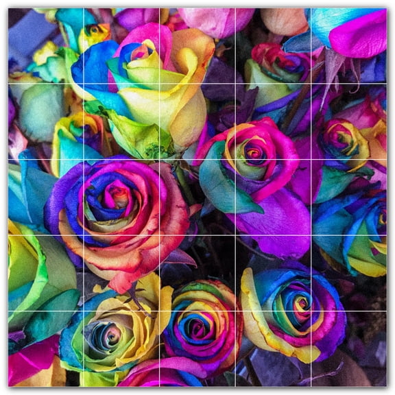 Picture-Tiles.com: Flowers Ceramic Tile Wall Mural WAL500664-55L. 40"W x 40"H using (25) 8" x 8" Ceramic Tiles-Satin Finish