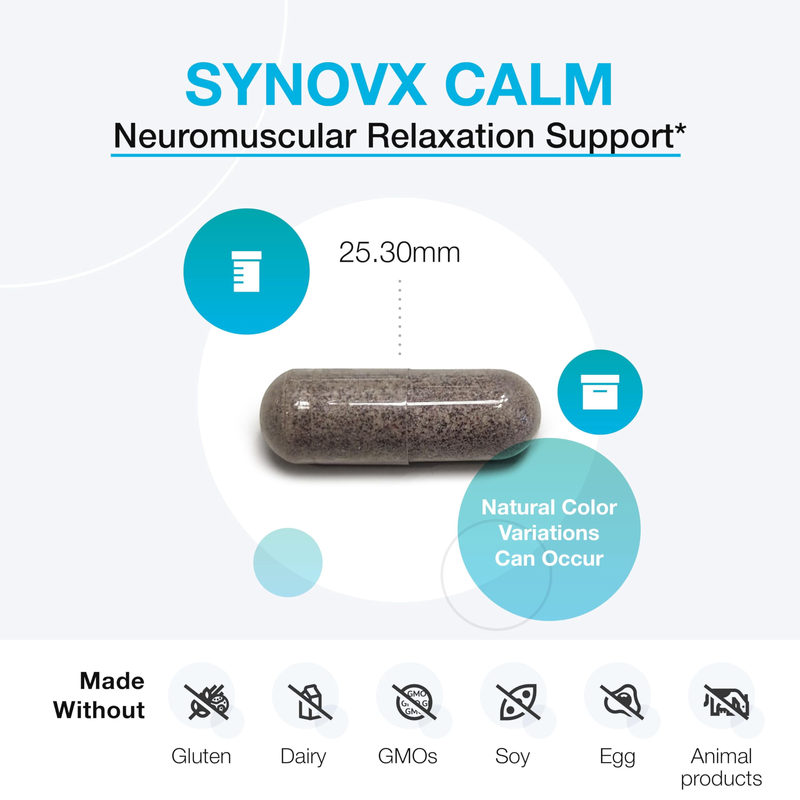XYMOGEN SynovX Calm - Neuromuscular Relaxation Support with Valerian Extract - Calcium, Magnesium & Potassium - Vegetarian, Non-GMO & Gluten Free - 60 Capsules