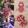thumbnail image 3 of Douhoow 0-3Y Baby Girls Watermelon Print Romper Infant Off Shoulder Bodysuit with Headband, 3 of 8