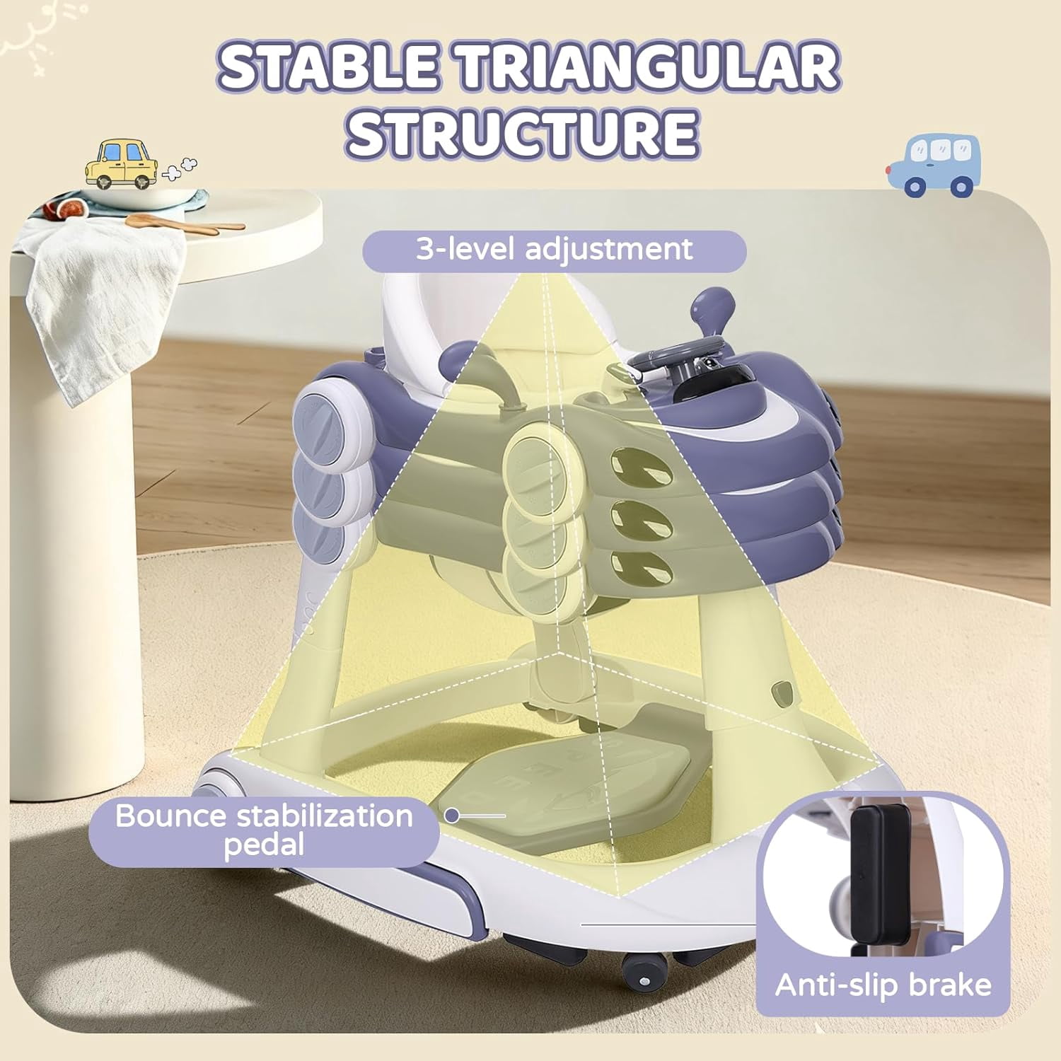 5 in 1 Baby Walker for Boys Girls,Foldable,Music,Jumper,Rocking,Push W/ 3 Height Adjustable for Infant 6-18 Months,Dark Blue