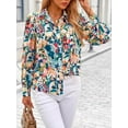 thumbnail image 4 of PRETTYGARDEN Women's Floral Blouses Dressy Casual V Neck Button Down Shirts Lantern Long Sleeve Boho Chiffon Spring Tops, 4 of 10