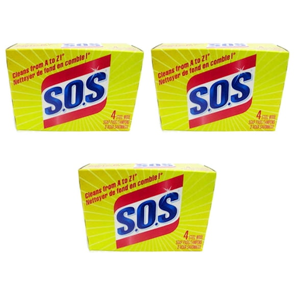 SOS Tampons de Savon en Laine d'Acier (4 en 1 Pack) (Pack de 3)