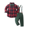 thumbnail image 2 of Glisme Boys Christmas Outfits Long Sleeve O Neck Cartoon Prints Tops Suspender Pants Lovely Toddler Clothes Dark Green, 2 of 8