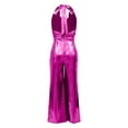 thumbnail image 4 of Women's Jumpsuit Trendy Metallic Bodycon Romper Wide Leg Trouser Party Club Outfit Hot Pink XL, 4 of 7