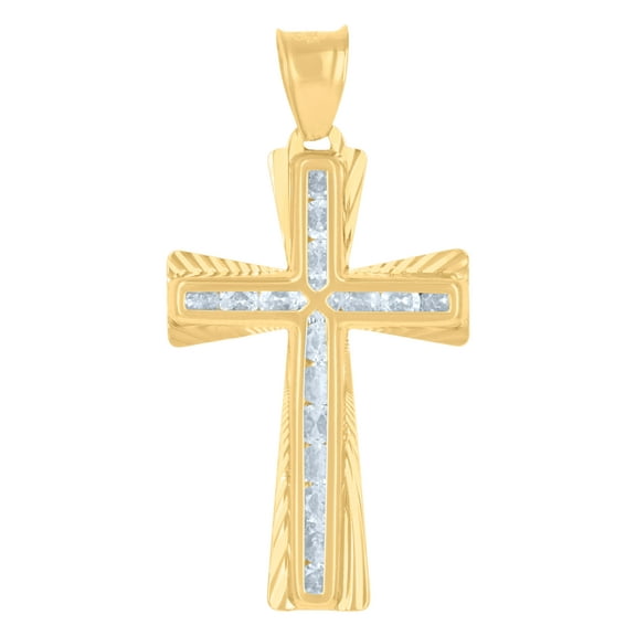 14K Yellow Gold Mens Cubic-Zirconia Cross Religious Charm Pendant
