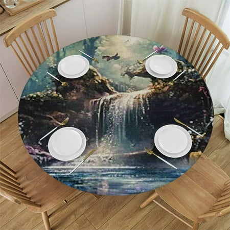 

Sheronv Round Table Cover Stain Resistant Washable for Indoor Outdoor Kitchen Dining Wedding Parties 100% Polyester Washable Home Outdoor Decoration Waterproof 42 -46