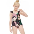 thumbnail image 5 of Kamado Nezuko Girls Swimsuit Ruffle One-piece Beachwear Kids Cute Swimwear Summer Bathing Suit 6-7Y（110cm）, 5 of 8