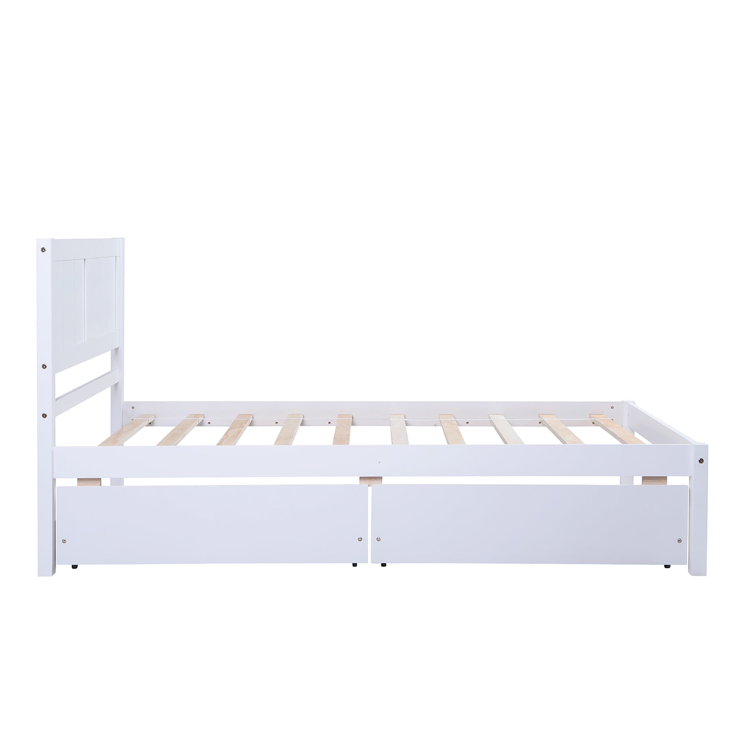 Kepooman Twin Size Solid Wood Platform Bed Frame with 2 Drawers & Headboard for Bedroom, 79.5"L x 41.7"W x 40.6"H, White Kepooman Twin Size Solid Wood Platform Bed Frame with 2 Drawers & Headboard for Bedroom, 79.5"L x 41.7"W x 40.6"H, White