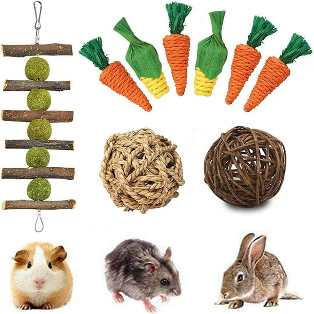 Juguete Para Roer Conejos - Mordedor Natural Con Heno Y Madera, Colgable, Para Mascotas Pequeñas