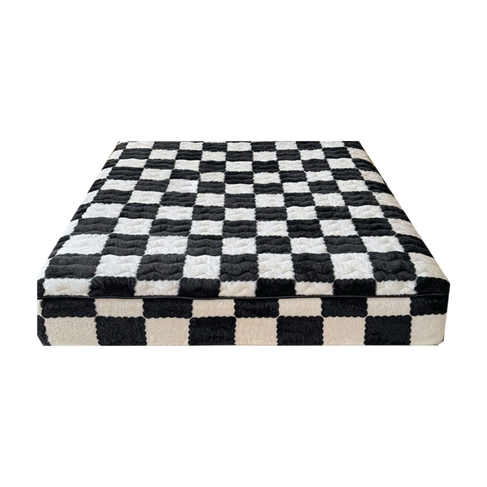 Quilted Fitted Sheet Winter Warm, Checkerboard Pattern Mattress Protector – Breathable Non-Slip Pocket Design, Soft Polyester Bed Cover for Care Bed, Home or Guest Room