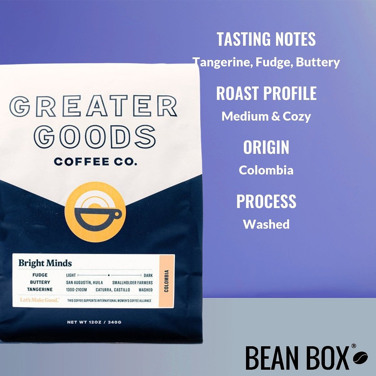 Bright Minds - Colombia - Roasted by Greater Goods Coffee Co. - Whole Bean Coffee - 2 Pound Bag