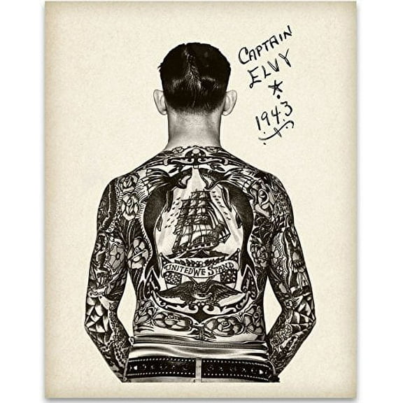 Tattooed Man Captain Elvy Art Print - 11x14 Unframed Art Print - Great Tattoo Shop Decor and Gift for Tattoo Artists